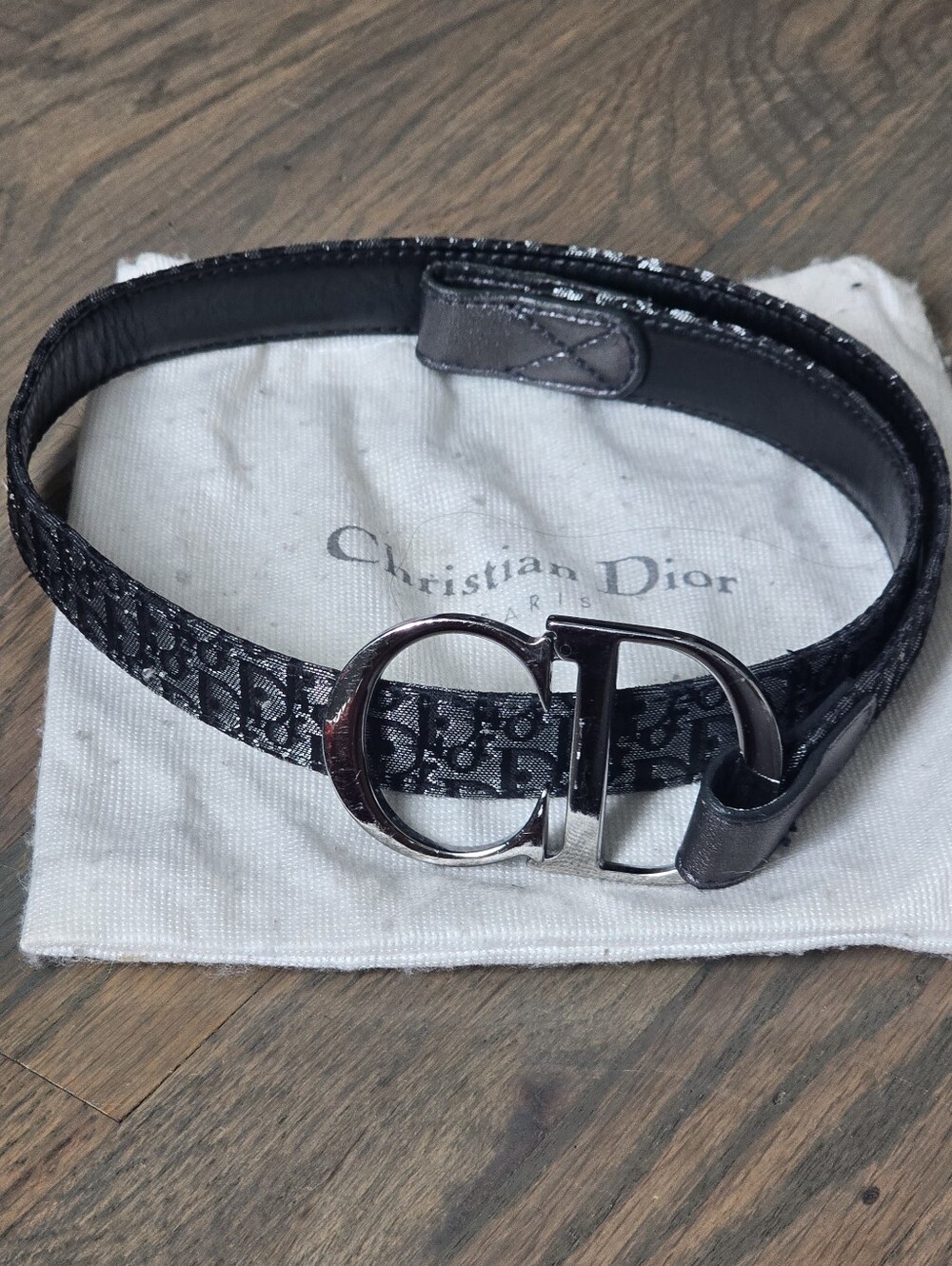 Dior Black Monogram CD Buckle Belt Galliano Era Size 70